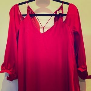 Red Flowy Cold Shoulder Haute Hippie Blouse (M)